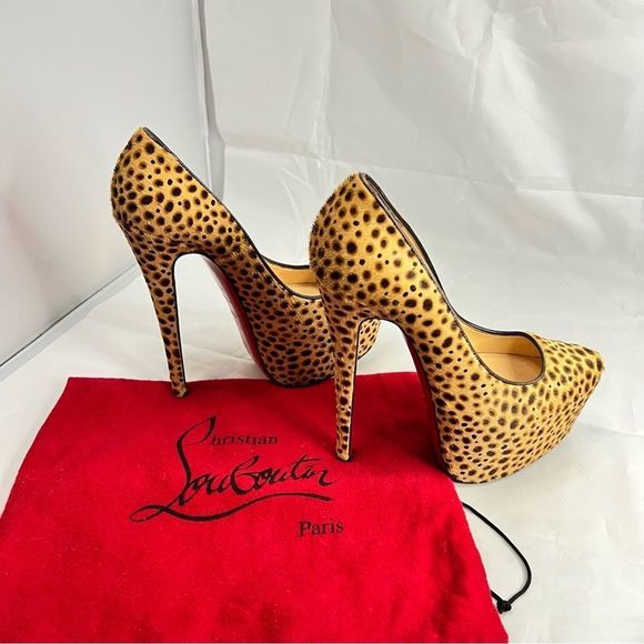 CHRISTIAN LOUBOUTIN Daffodil 160 brown pony jungle cheetah print platform - Picture 6 of 15